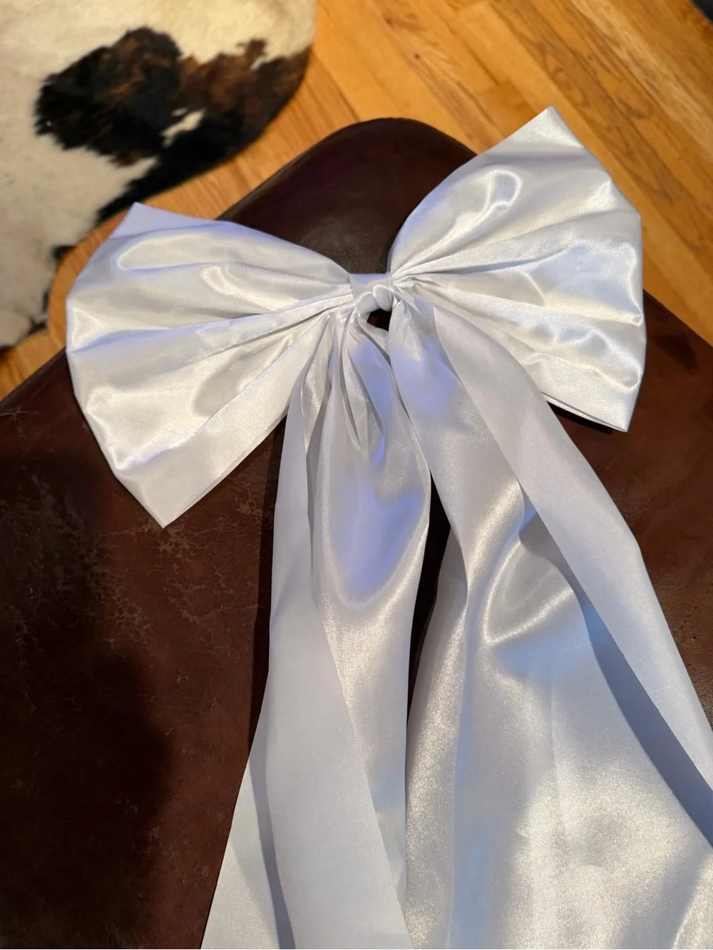 White Satin Wedding Bows with Long Tails set of 12